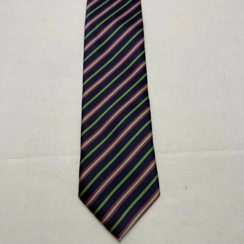 Toro Firenze Italy Silk Striped Tie Navy Pink Green Diagonal Necktie